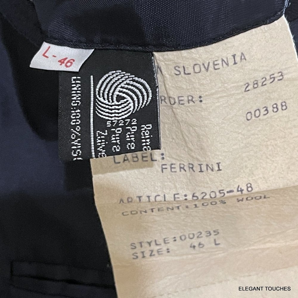 Ferrini Navy Wool Blazer Mens 46L Vintage Sports Coat Blue Single Breast - Picture 6 of 10